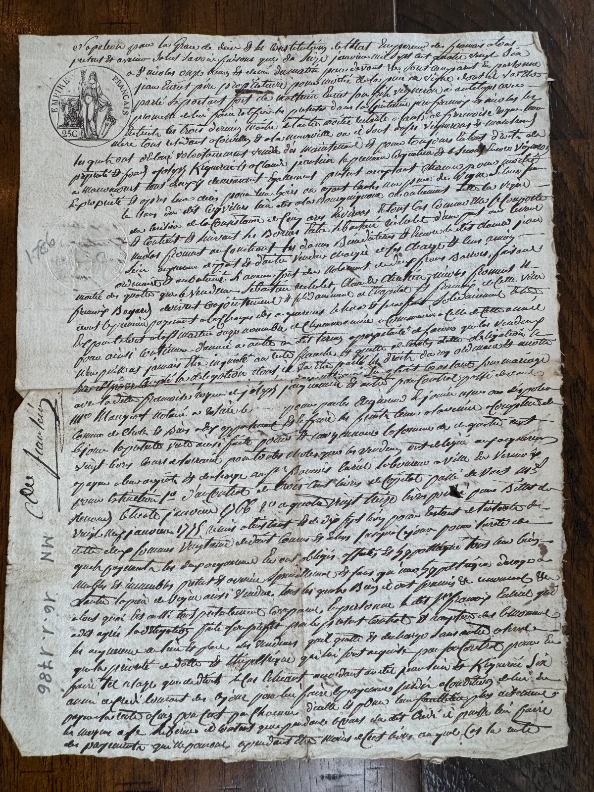 1806 Napoleonic Notary Deed For Vineyard Referncing Napoleon