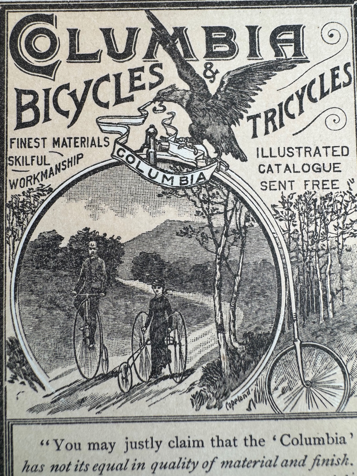 Gorgeous Columbia Bicycles & Tricycles Trade Card