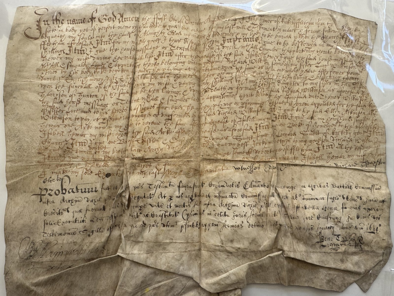 1614 - English last will and testament with a Latin probate clause added & proved in a church court